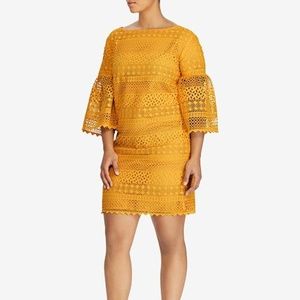 Lauren Ralph Lauren Yellow Lace Bell Sleeve Dress